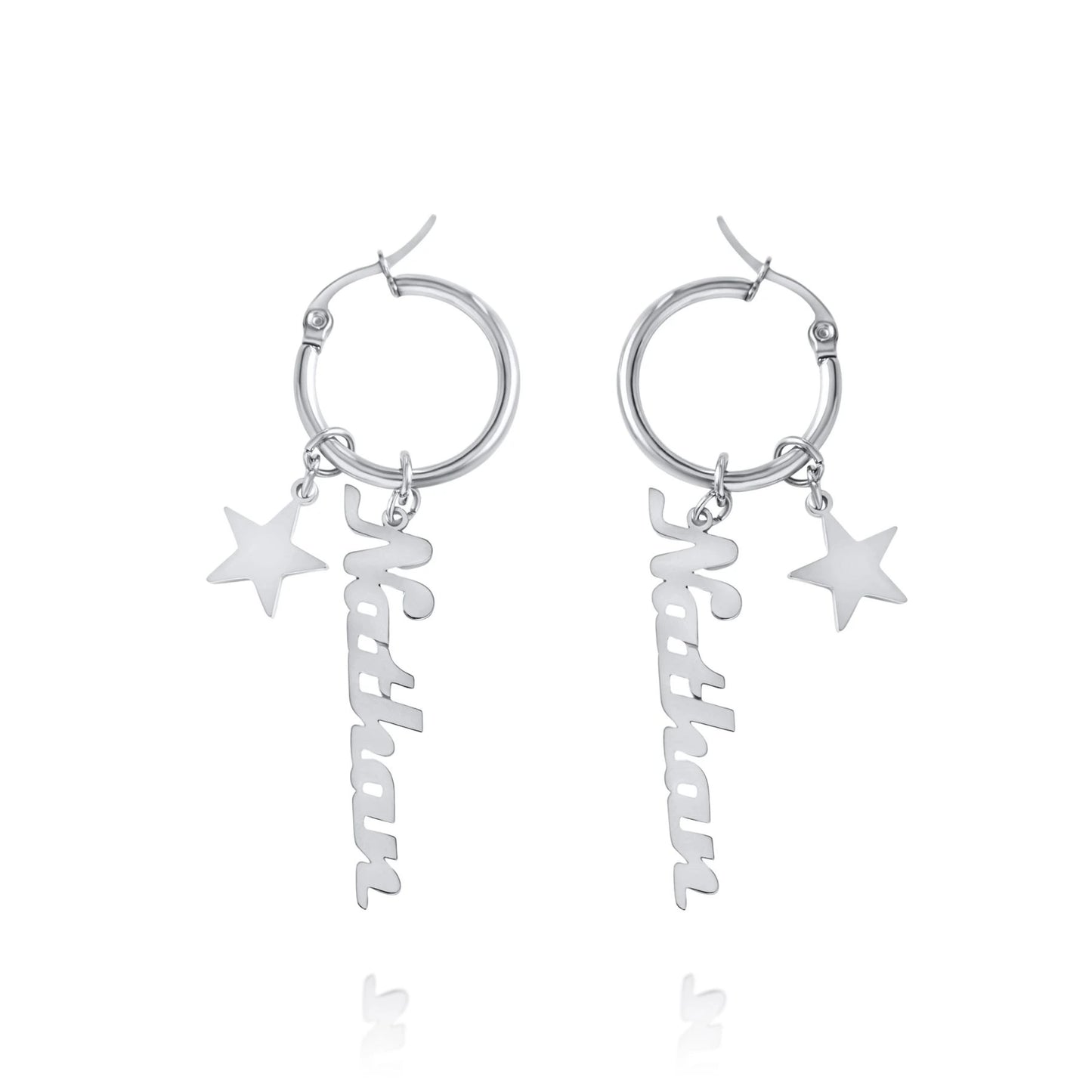 Personalized Name Hoop Earrings with Star