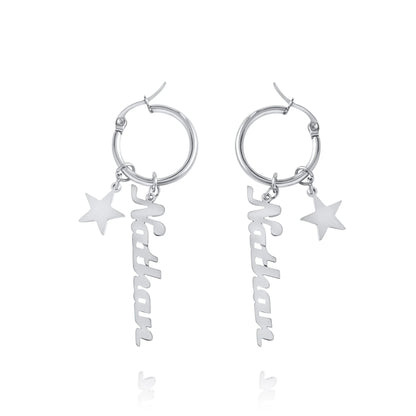 Personalized Name Hoop Earrings with Star