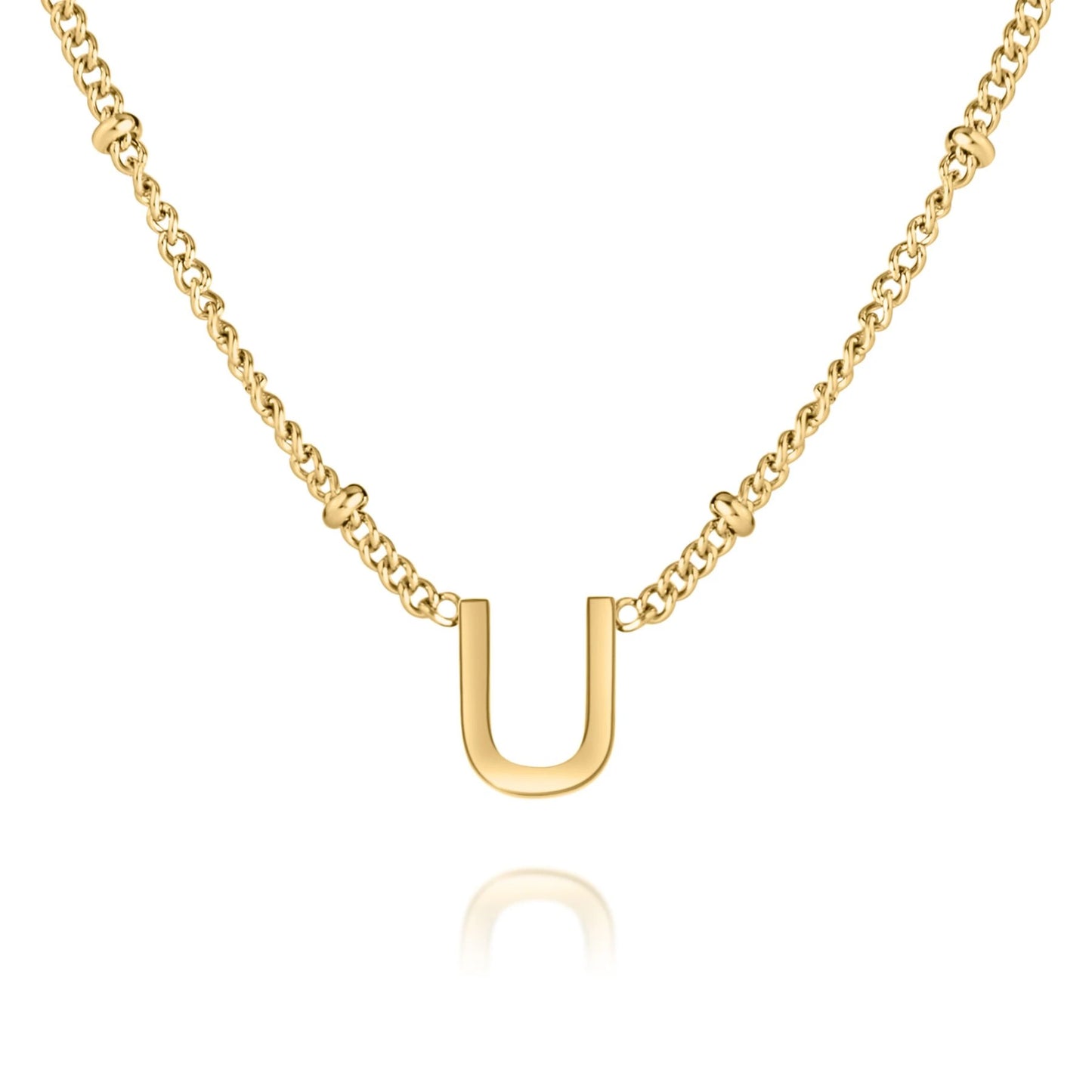 Personalized Minimalist Initial Necklace with Beaded Chain