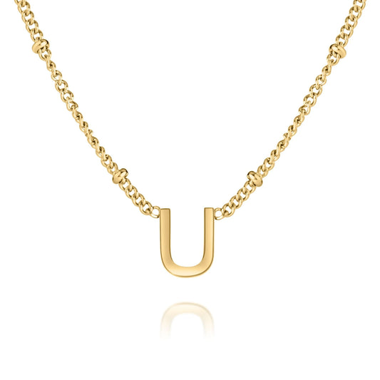 Personalized Minimalist Initial Necklace with Beaded Chain