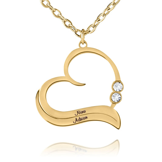 Personalized Open Heart Necklace with Names & Crystals