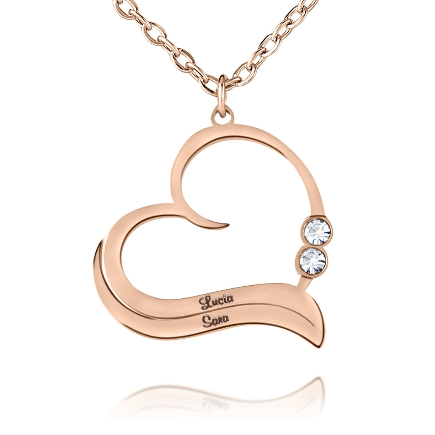 Personalized Open Heart Necklace with Names & Crystals