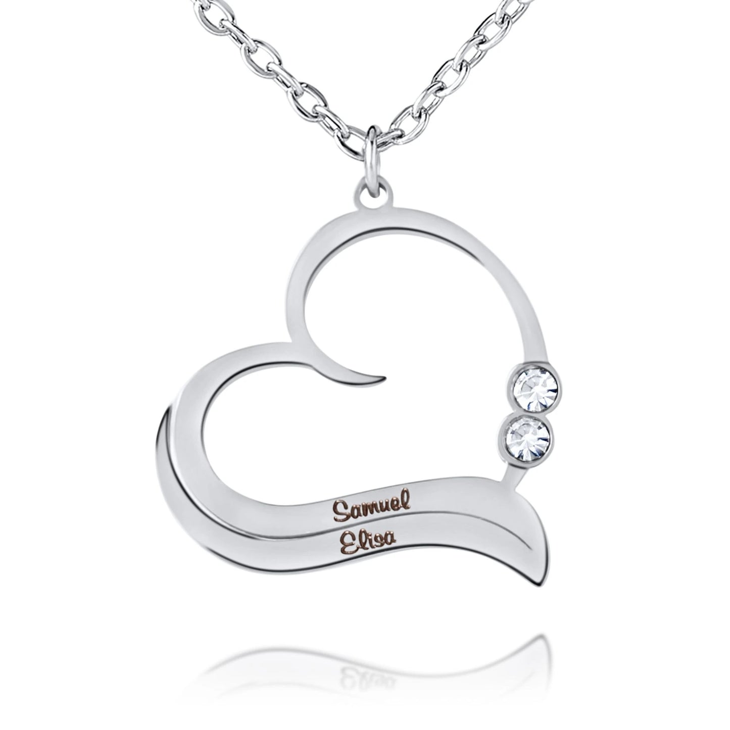 Personalized Open Heart Necklace with Names & Crystals