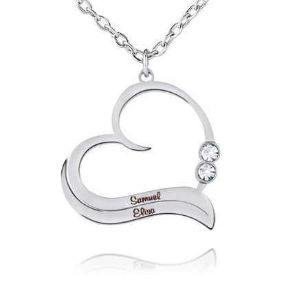 Personalized Open Heart Necklace with Names & Crystals