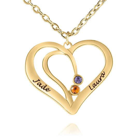 Personalized Interlocking Heart Necklace with Names & Birthstones