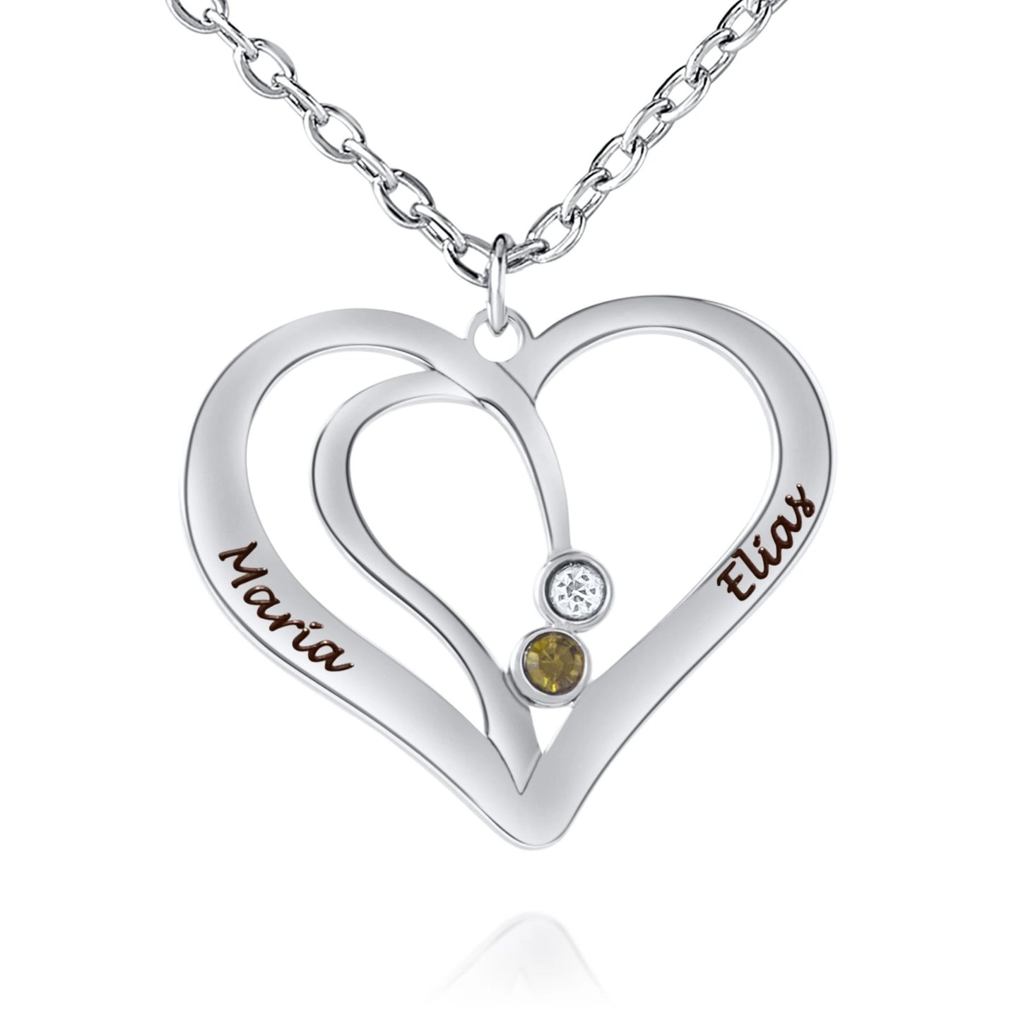 Personalized Interlocking Heart Necklace with Names & Birthstones