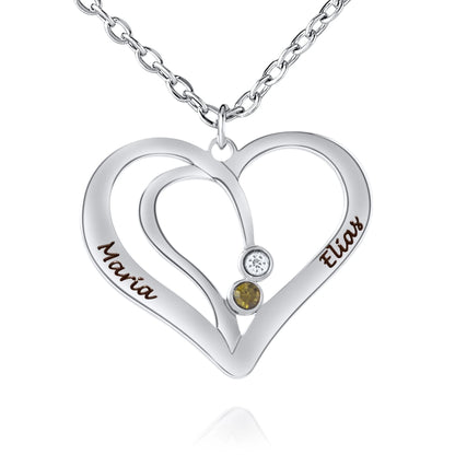 Personalized Interlocking Heart Necklace with Names & Birthstones