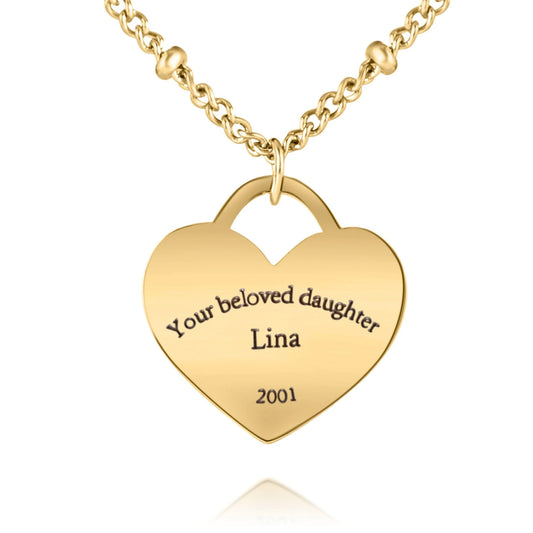 Engraved Heart Necklace with Beaded Chain