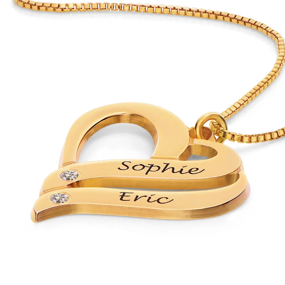 Personalized Intertwined Heart Necklace with Crystals