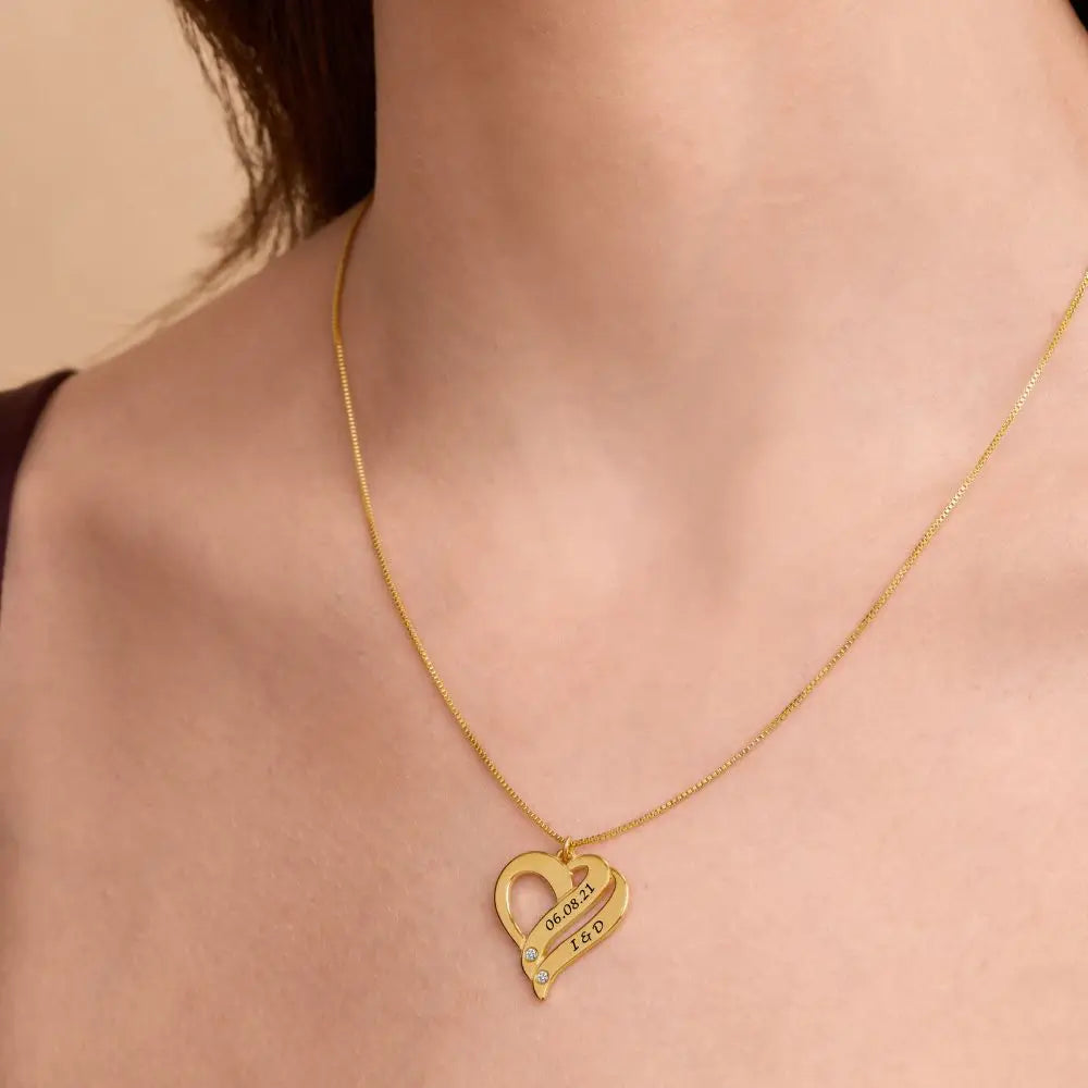 Personalized Intertwined Heart Necklace with Crystals